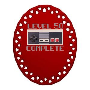 Level 50 Complete Retro Gamer 50th Birthday Ceramic Oval Ornament