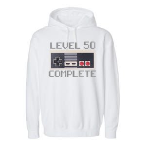 Level 50 Complete Retro Gamer 50th Birthday Garment-Dyed Fleece Hoodie