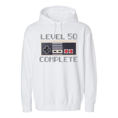 Level 50 Complete Retro Gamer 50th Birthday Garment-Dyed Fleece Hoodie