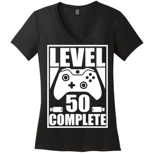 Level 50 Complete Video Gamer 50th Birthday Women's V-Neck T-Shirt