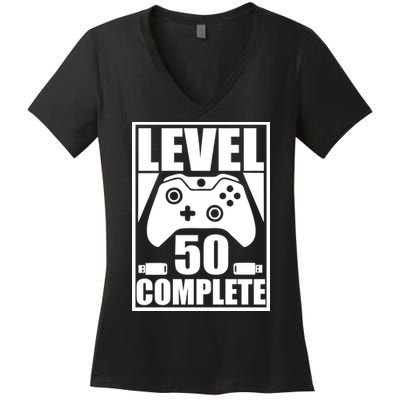 Level 50 Complete Video Gamer 50th Birthday Women's V-Neck T-Shirt