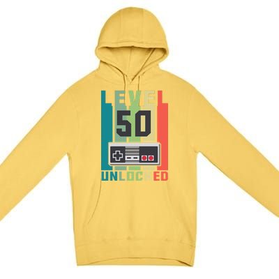 Level 50 Unlocked Funny Retro Gamer Birthday Premium Pullover Hoodie