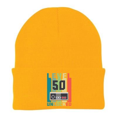 Level 50 Unlocked Funny Retro Gamer Birthday Knit Cap Winter Beanie