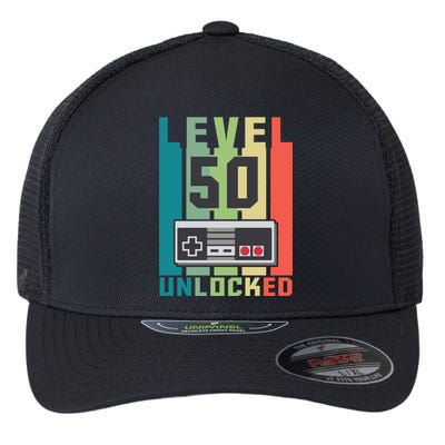 Level 50 Unlocked Funny Retro Gamer Birthday Flexfit Unipanel Trucker Cap