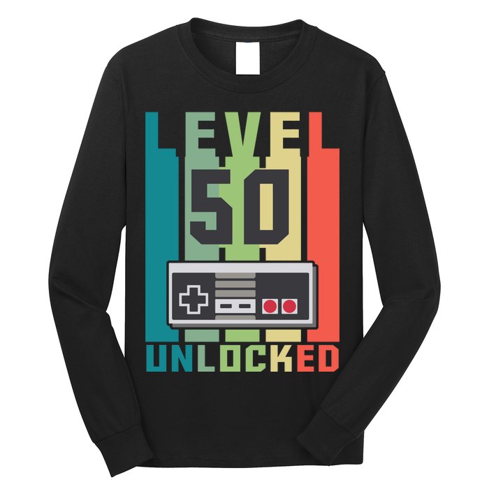 Level 50 Unlocked Funny Retro Gamer Birthday Long Sleeve Shirt