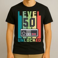 Level 50 Unlocked Funny Retro Gamer Birthday T-Shirt