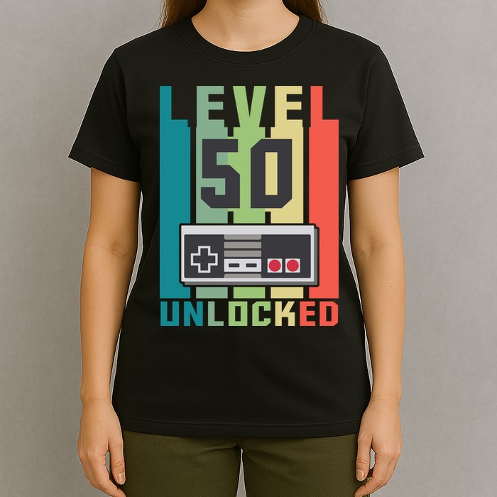 Level 50 Unlocked Funny Retro Gamer Birthday T-Shirt