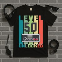 Level 50 Unlocked Funny Retro Gamer Birthday T-Shirt