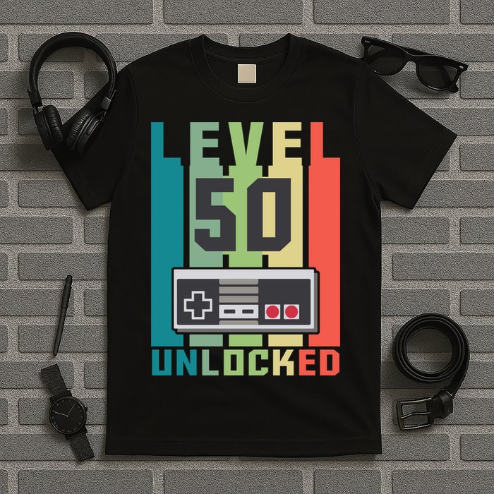 Level 50 Unlocked Funny Retro Gamer Birthday T-Shirt