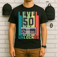 Level 50 Unlocked Funny Retro Gamer Birthday T-Shirt