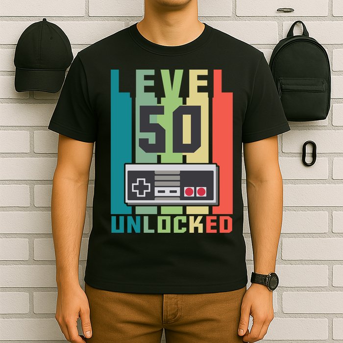 Level 50 Unlocked Funny Retro Gamer Birthday T-Shirt