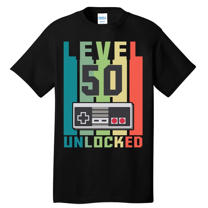 Level 50 Unlocked Funny Retro Gamer Birthday Tall T-Shirt