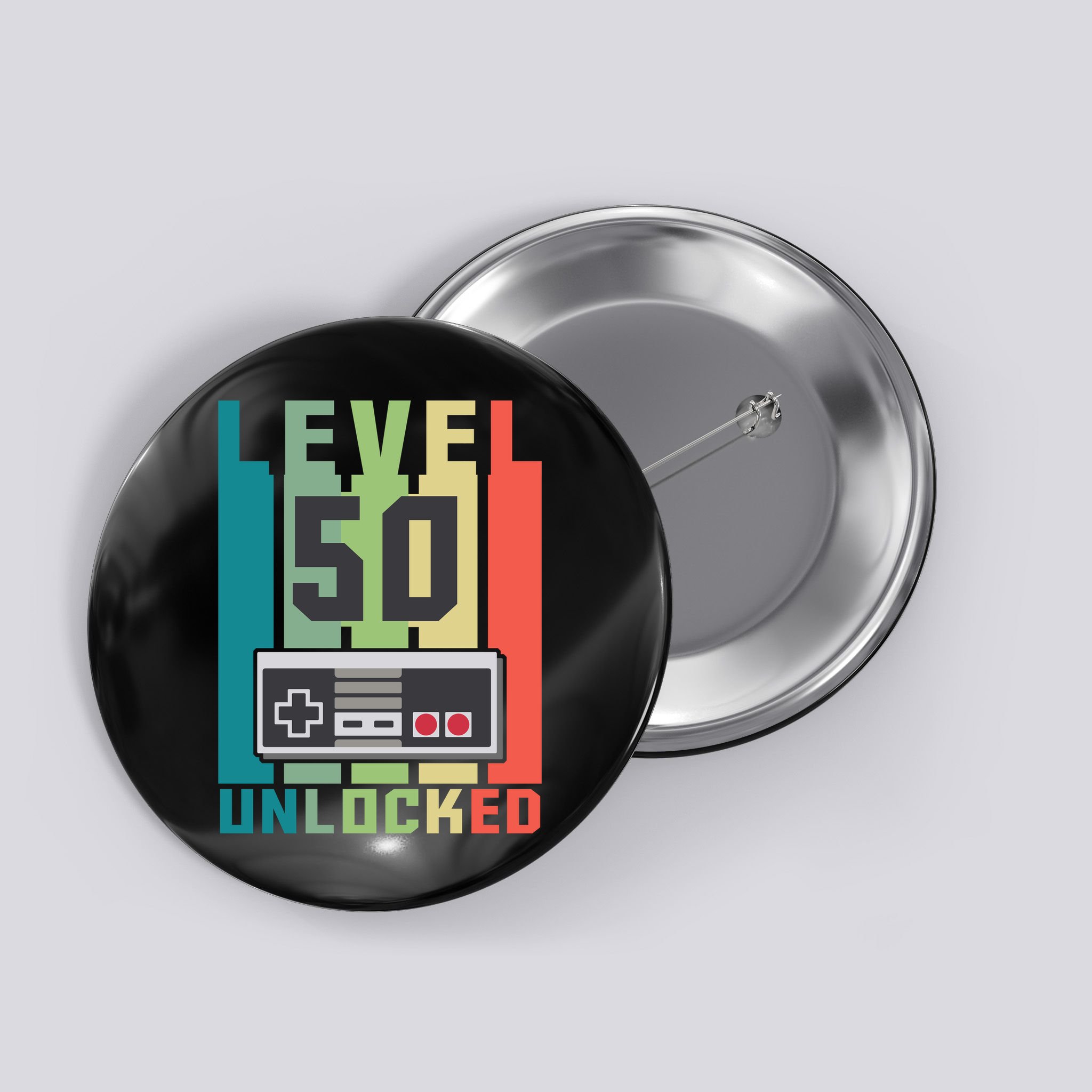 Level 50 Unlocked Funny Retro Gamer Birthday Button