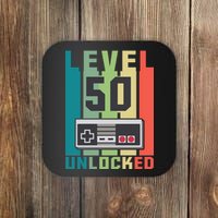 Level 50 Unlocked Funny Retro Gamer Birthday Coaster