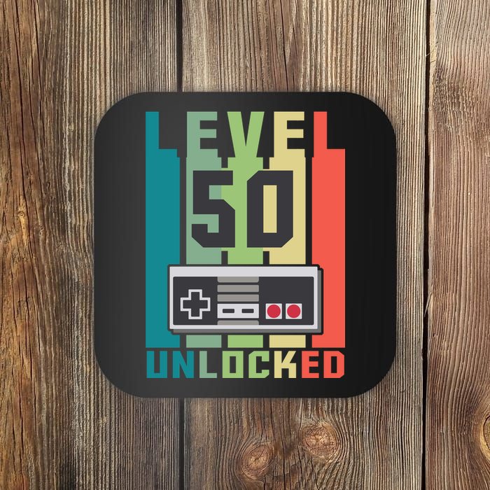 Level 50 Unlocked Funny Retro Gamer Birthday Coaster