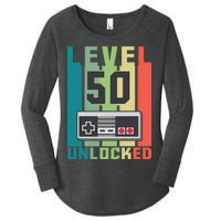 Level 50 Unlocked Funny Retro Gamer Birthday Women's Perfect Tri Tunic Long Sleeve Shirt