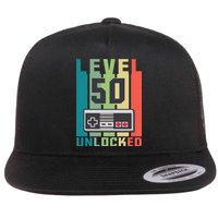 Level 50 Unlocked Funny Retro Gamer Birthday Flat Bill Trucker Hat