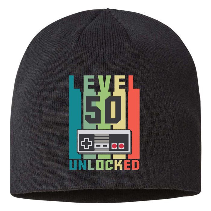 Level 50 Unlocked Funny Retro Gamer Birthday Sustainable Beanie