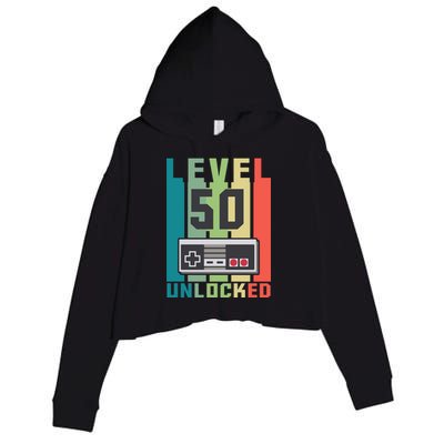 Level 50 Unlocked Funny Retro Gamer Birthday Crop Fleece Hoodie