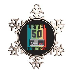 Level 50 Unlocked Funny Retro Gamer Birthday Metallic Star Ornament