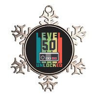 Level 50 Unlocked Funny Retro Gamer Birthday Metallic Star Ornament