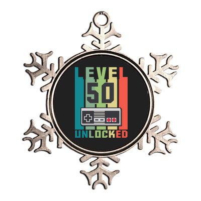 Level 50 Unlocked Funny Retro Gamer Birthday Metallic Star Ornament