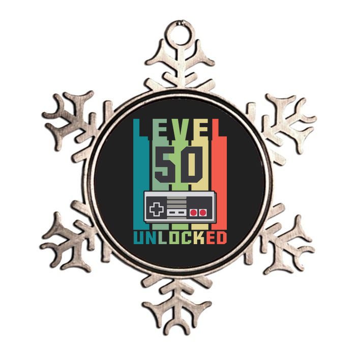 Level 50 Unlocked Funny Retro Gamer Birthday Metallic Star Ornament