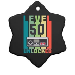 Level 50 Unlocked Funny Retro Gamer Birthday Ceramic Star Ornament