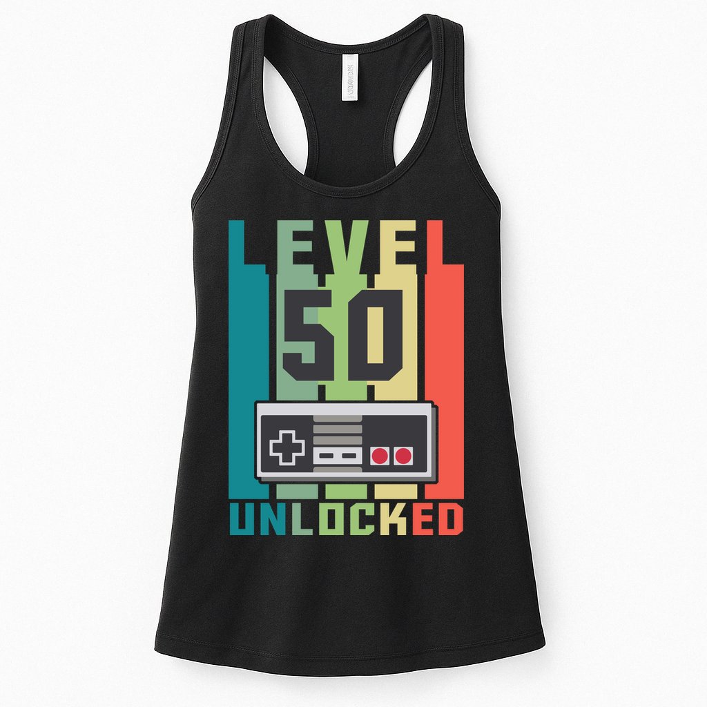 Level 50 Unlocked Funny Retro Gamer Birthday Womens Tank Top