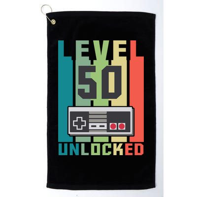 Level 50 Unlocked Funny Retro Gamer Birthday Golf Towel