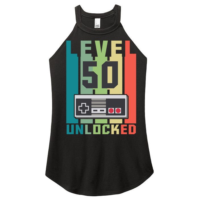 Level 50 Unlocked Funny Retro Gamer Birthday Women’s Perfect Tri Rocker Tank