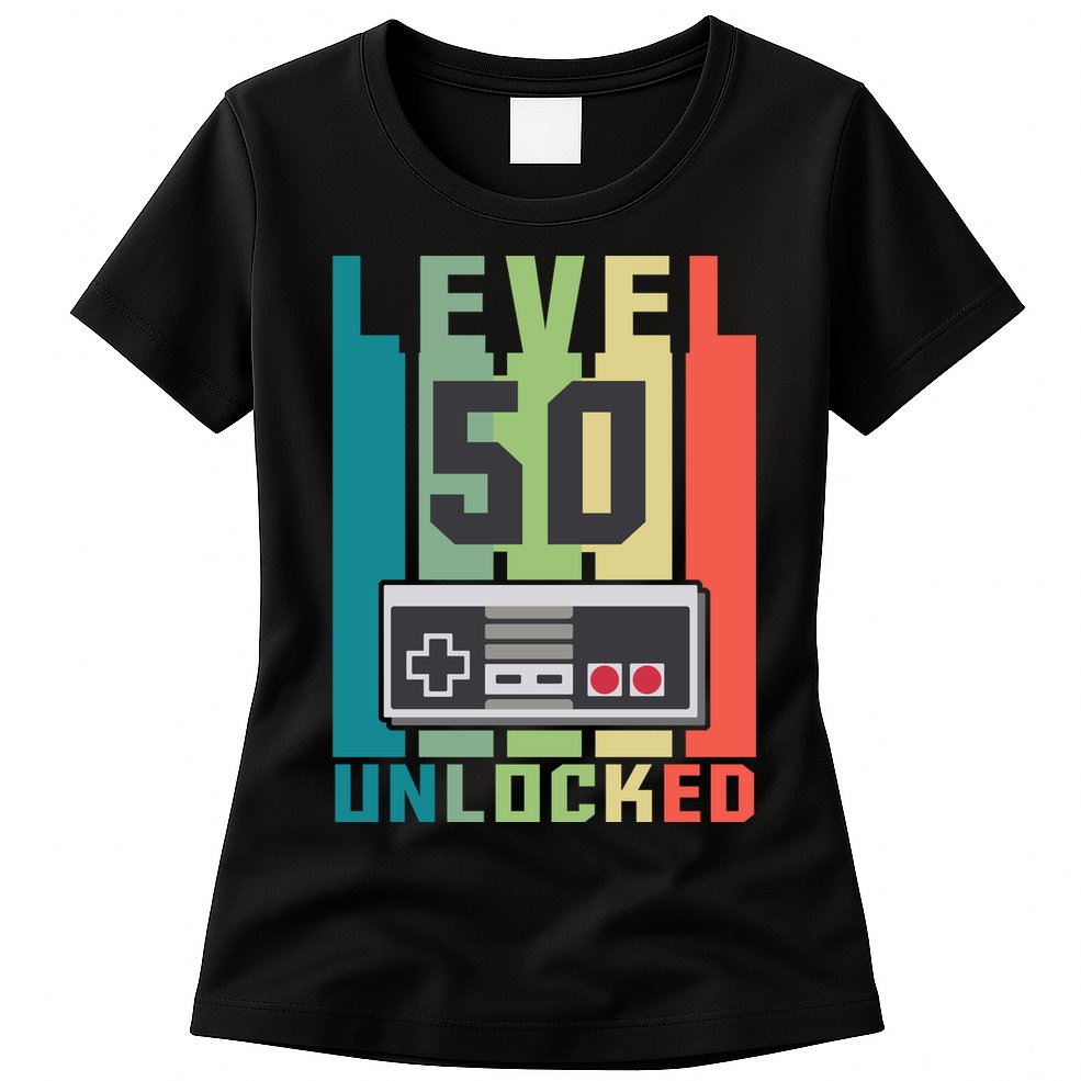 Level 50 Unlocked Funny Retro Gamer Birthday Womens T-Shirt