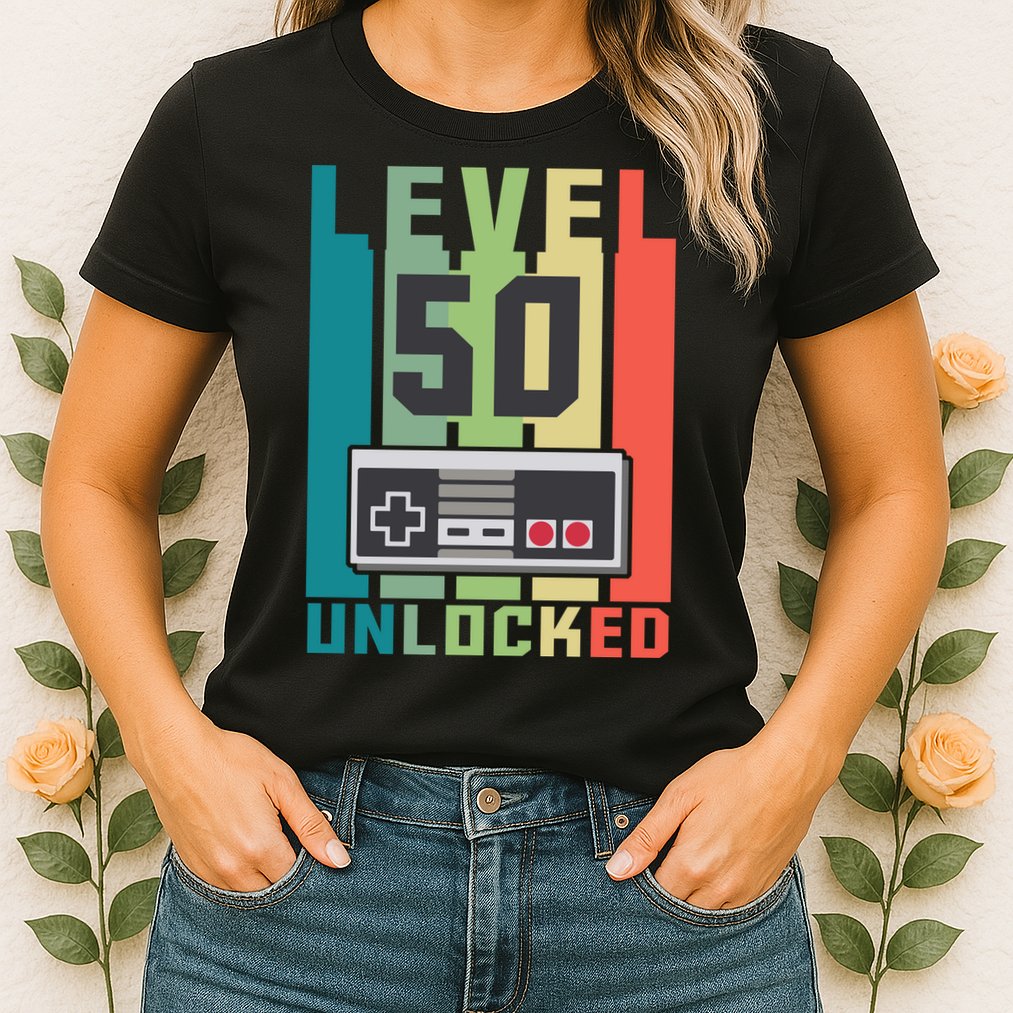 Level 50 Unlocked Funny Retro Gamer Birthday Womens T-Shirt