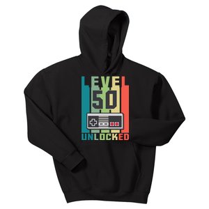 Level 50 Unlocked Funny Retro Gamer Birthday Kids Hoodie