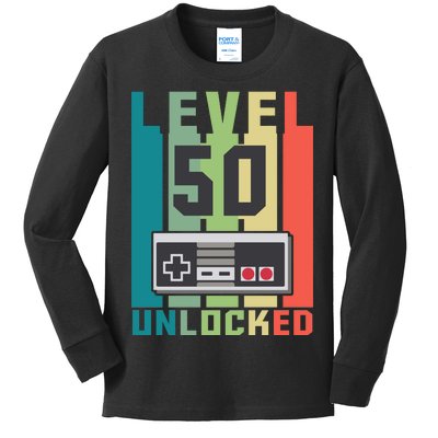 Level 50 Unlocked Funny Retro Gamer Birthday Kids Long Sleeve Shirt