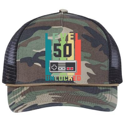 Level 50 Unlocked Funny Retro Gamer Birthday Retro Rope Trucker Hat Cap