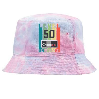 Level 50 Unlocked Funny Retro Gamer Birthday Tie-Dyed Bucket Hat