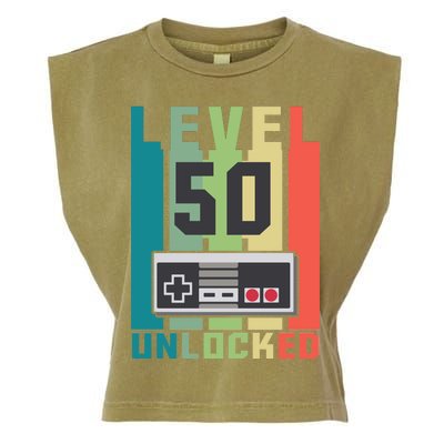 Level 50 Unlocked Funny Retro Gamer Birthday Garment-Dyed Women's Muscle Tee