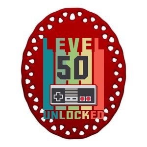 Level 50 Unlocked Funny Retro Gamer Birthday Ceramic Oval Ornament