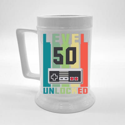 Level 50 Unlocked Funny Retro Gamer Birthday Beer Stein