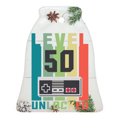 Level 50 Unlocked Funny Retro Gamer Birthday Ceramic Bell Ornament