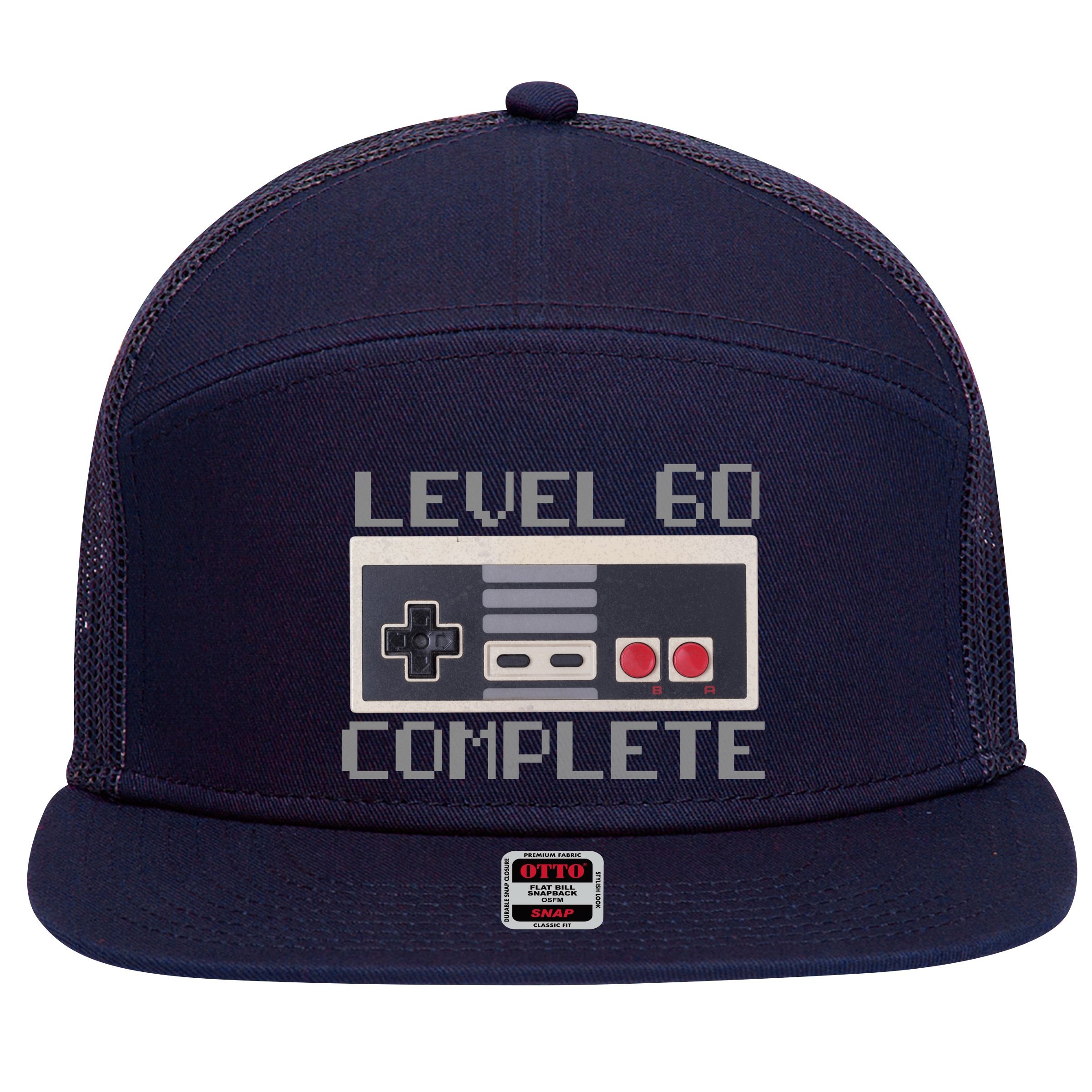 Level 60 Complete Retro Gamer 60th Birthday 7 Panel Mesh Trucker Snapback Hat