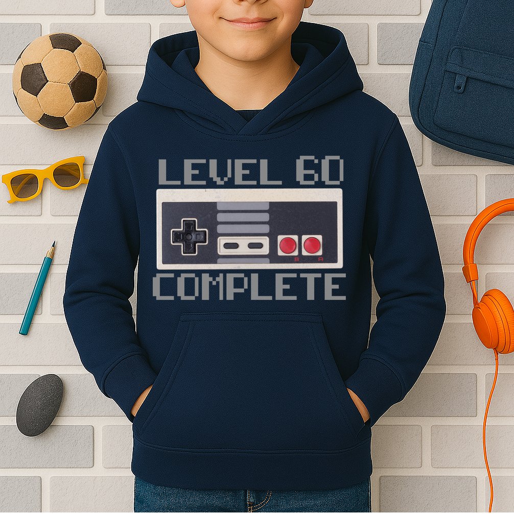Level 60 Complete Retro Gamer 60th Birthday Kids Hoodie