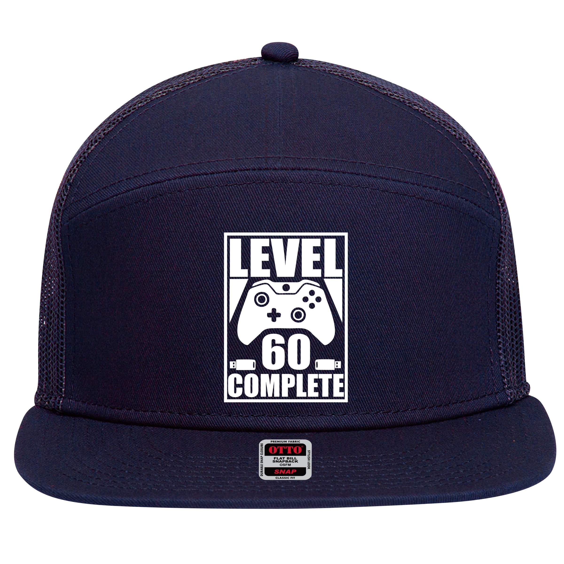 Level 60 Complete Video Gamer 60th Birthday 7 Panel Mesh Trucker Snapback Hat