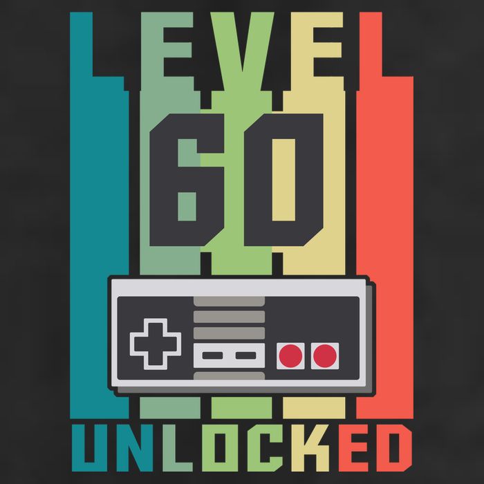 Level 60 Unlocked Funny Retro Gamer Birthday 7 Panel Mesh Trucker Snapback Hat
