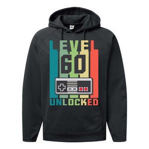 Level 60 Unlocked Funny Retro Gamer Birthday Performance Fleece Hoodie