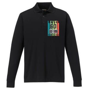 Level 60 Unlocked Funny Retro Gamer Birthday Performance Long Sleeve Polo