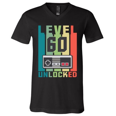 Level 60 Unlocked Funny Retro Gamer Birthday V-Neck T-Shirt
