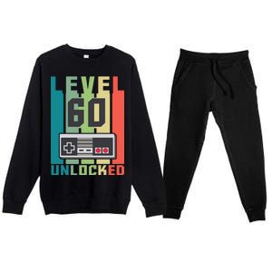 Level 60 Unlocked Funny Retro Gamer Birthday Premium Crewneck Sweatsuit Set