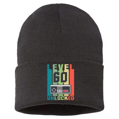 Level 60 Unlocked Funny Retro Gamer Birthday Sustainable Knit Beanie